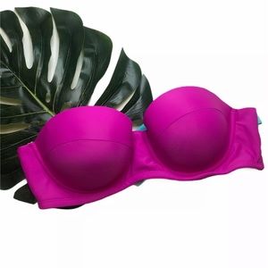 Xhilaration Bandeau Bikini Strapless Top Pink/purple Teal Tie Back Straps M